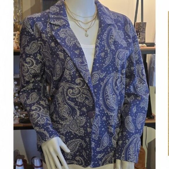 NWOt Blue White paisley Bandana Print Blazer size 12 - Picture 1 of 8